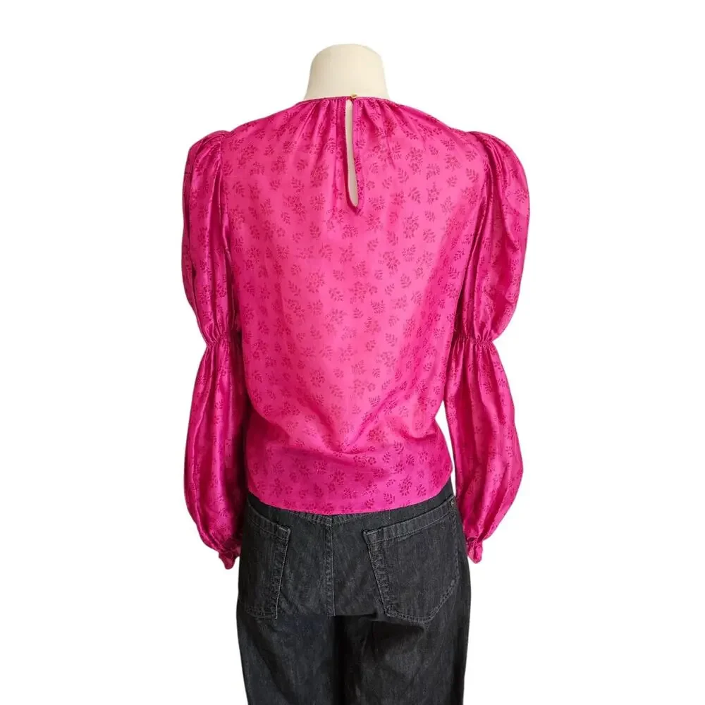 Ulla Johnson Aster Silk Blend Blouse Fuchsia Pink Puff Sleeve Size 0